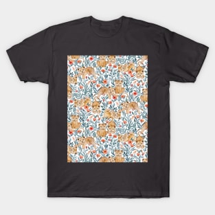 Lion Cub Pairs and Poppies on White T-Shirt